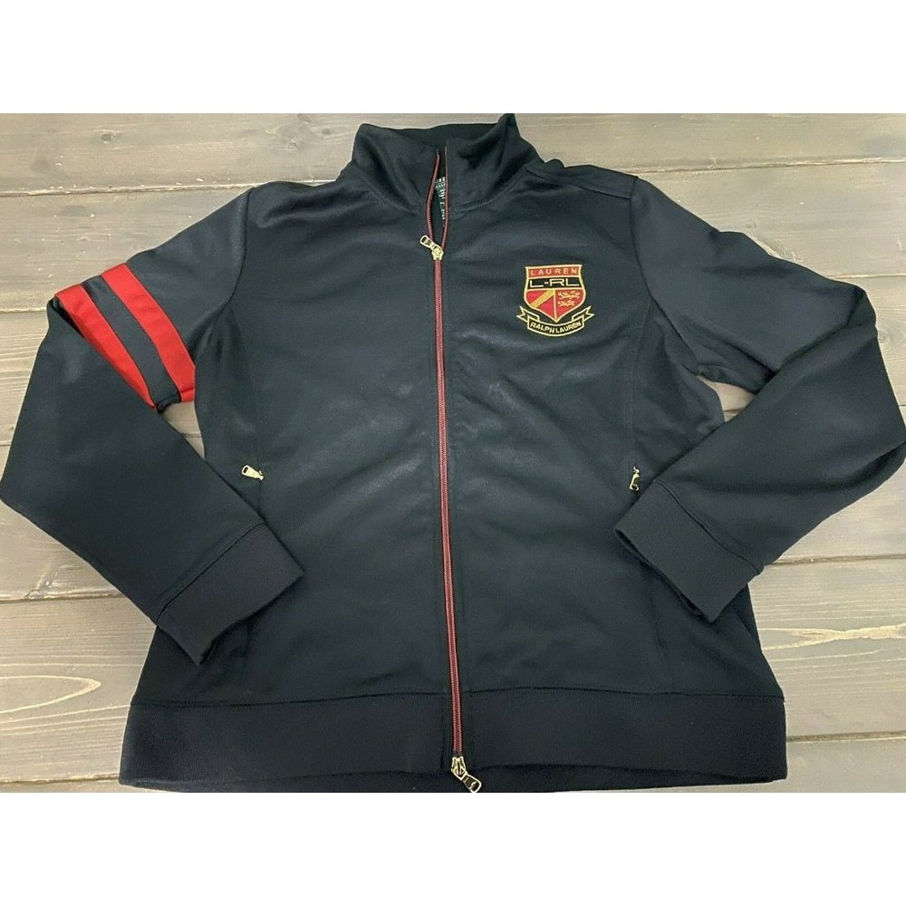 Lauren Ralph Lauren LRL Active Spell Out Crest Black Full Zip Track Jacket L